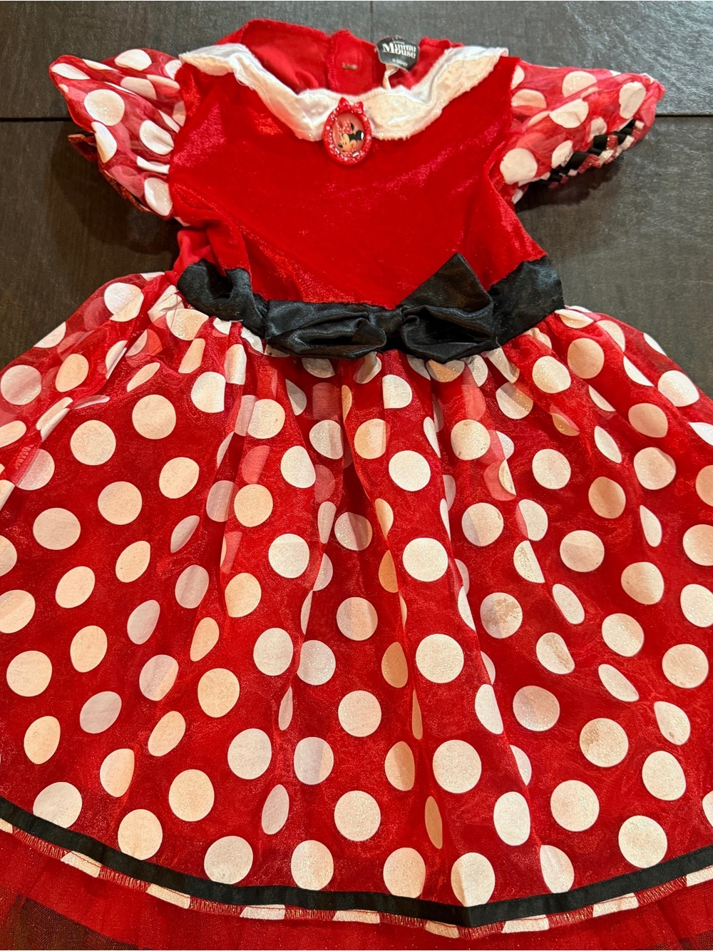 Girls Red Polka Dot Minnie-Style Costume Dress with Black Bow